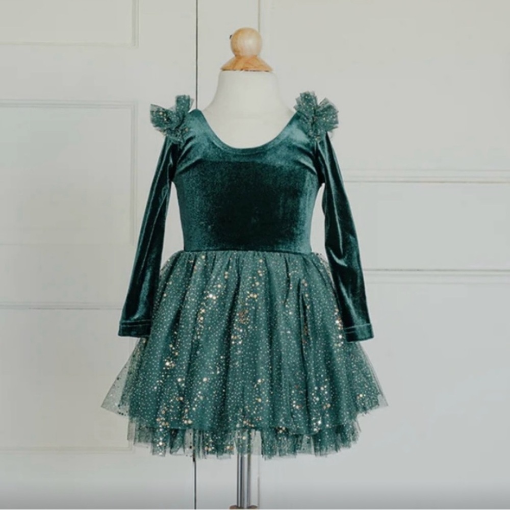 Like New! Elestory Toddler Girl Green Velvet Dress - Size 3T - Picture 2 of 3